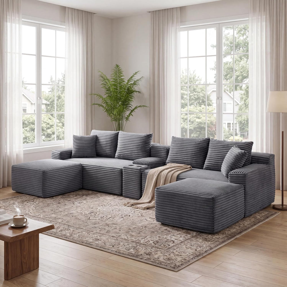 ERYE 127" U-Shaped Cloud Sectional Couch Oversized Modular Compressed Se...