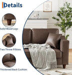 Faux Leather Couch with 2 Throw Pillows, Sofa Couches for Living Room, 3 Seater Sofa with Wide Armrests, Wood Legs, Deep Seats, Back Cushion, Sturdy Support Feet, for Office, Living Room, Dark Brown
