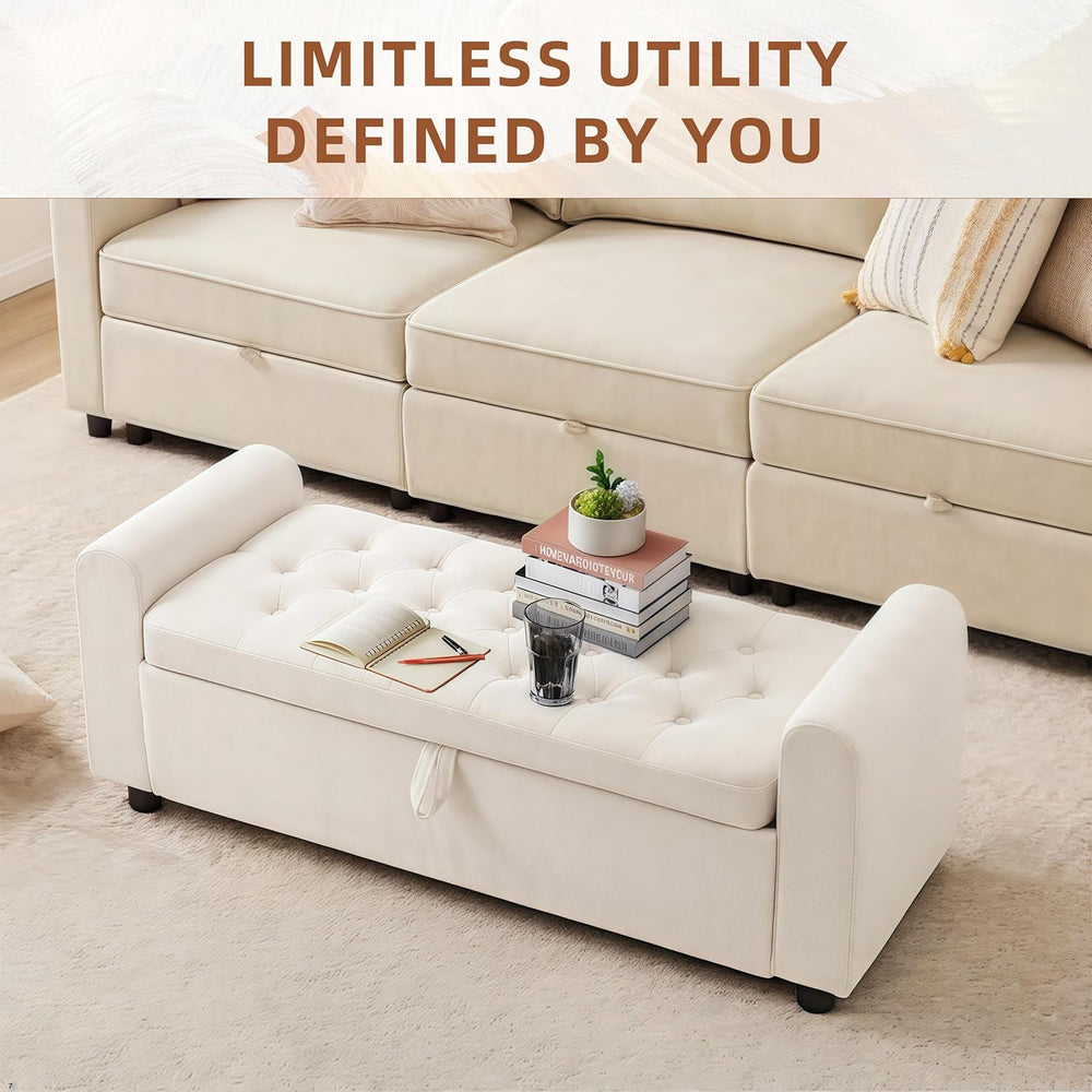 48" Ottoman with Storage, Tufted Storage Ottoman Bench, Convenient Livin...
