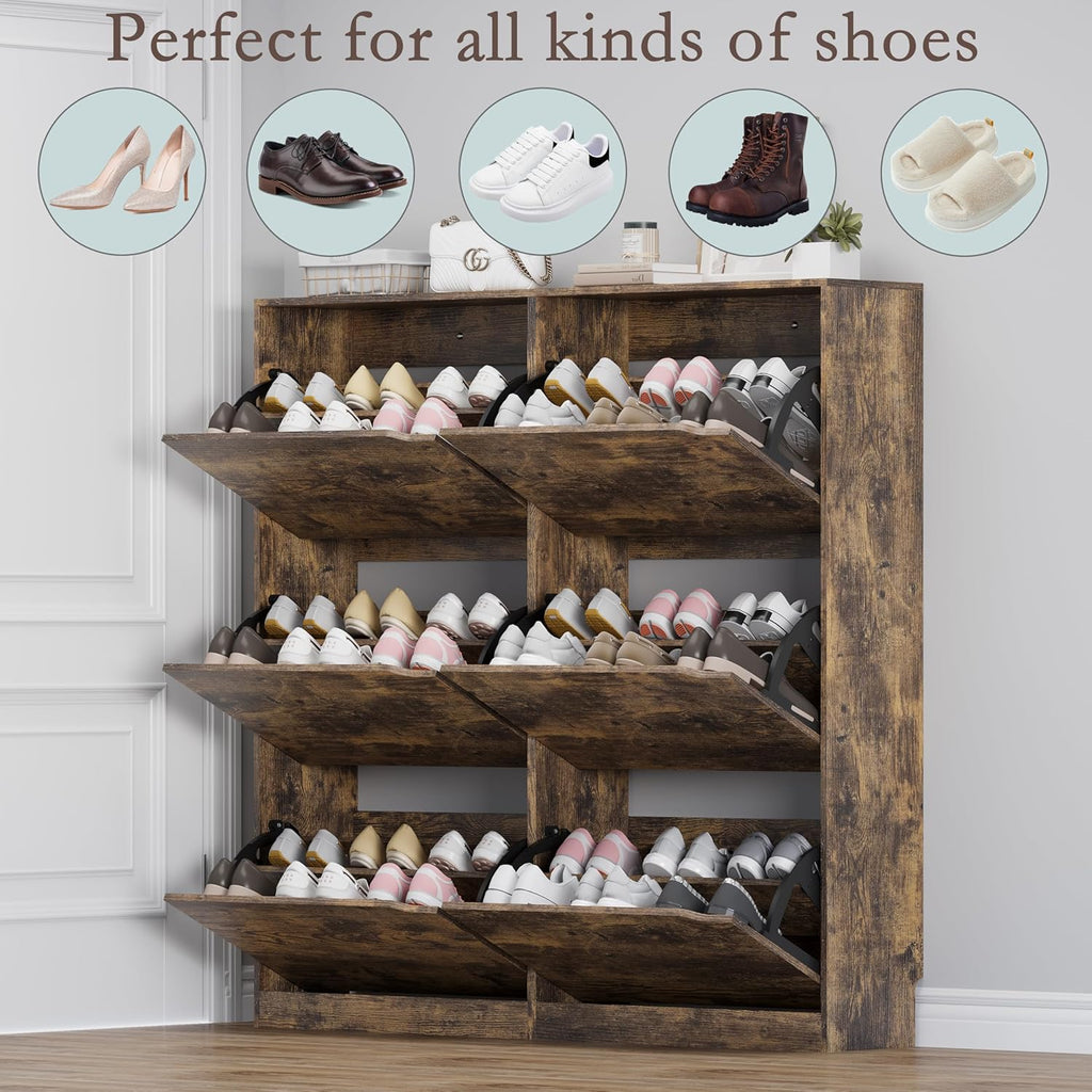 Shoe Cabinet with 6 Flip Drawers, Slim Narrow Shoe Storage Cabinet, Freestanding Shoe Organizer for Entryway, Hallway, Foyer