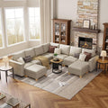SITJOY 113" Faux Leather Modular Sectional Sofa with Storage, Mid Century Modern Sectional Couches for Living Room, Soft Padded Armrests, 9 Seat V Shaped Sectional Couch with Chaise, Greige