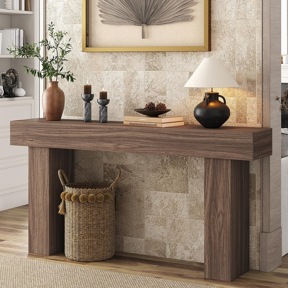 63 Inch Long Console Table for Entryway, Farmhouse Wood Sofa Table Behind Cou...