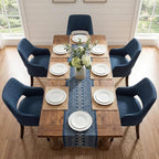 Farmhouse Dining Chairs Set of 2 Upholstered Linen Kitchen Chairs Accent Side Chair with Solid Wood Legs/Armrest for Living Room/Dining Room/Bedroom/Restaurant, Blue