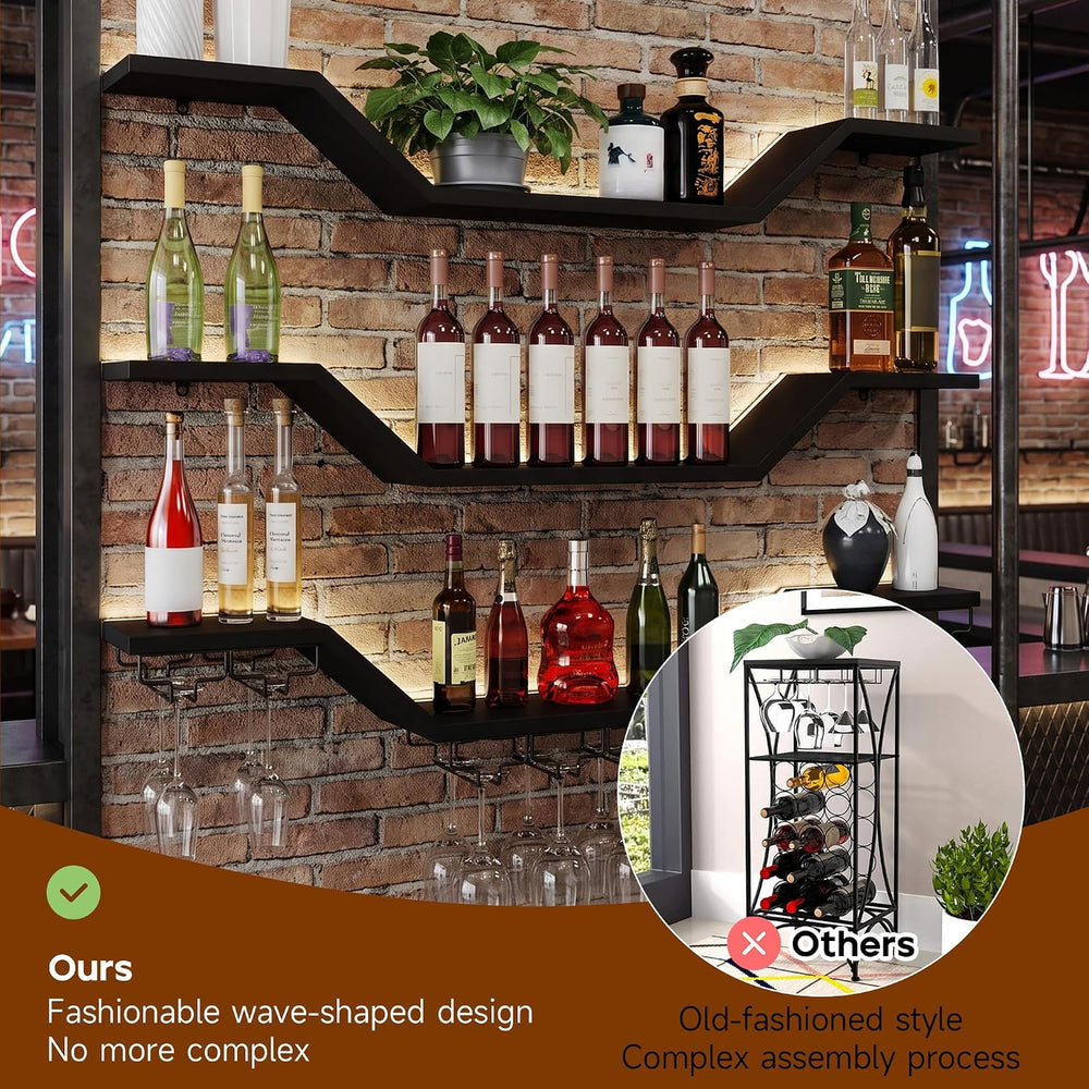 39.4in 3-Tier Floating Metal Wine Rack, Modern Wall Mounted Wine Shelf with L...