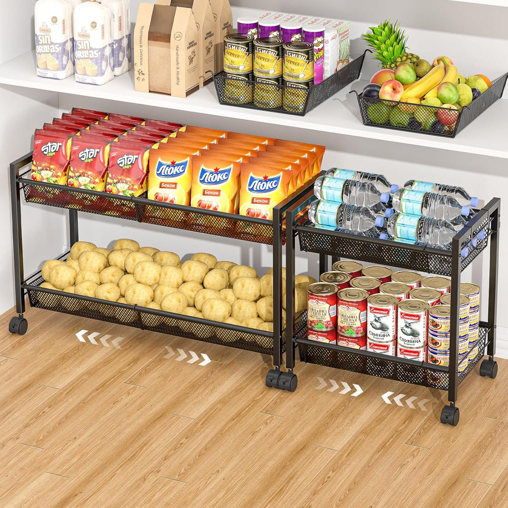 3IngSeagulls 2-Tier Expandable Rolling Pantry Floor Organizer, Stackable Pant...