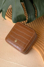 S.Leaf Travel Jewelry Organizer Boxes for Women Small Portable Necklace Earrings Bracelet Rings Travel Case Best Friend Birthday Gifts for Women Trendy (12_Pattern_Crocodile_Brown_01)