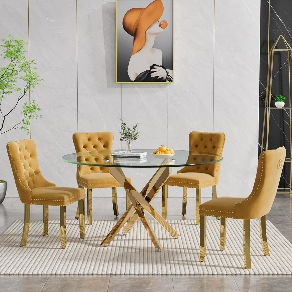 47.2'' Round Glass Dining Table for 4, Glass Round Dining Room Table ...