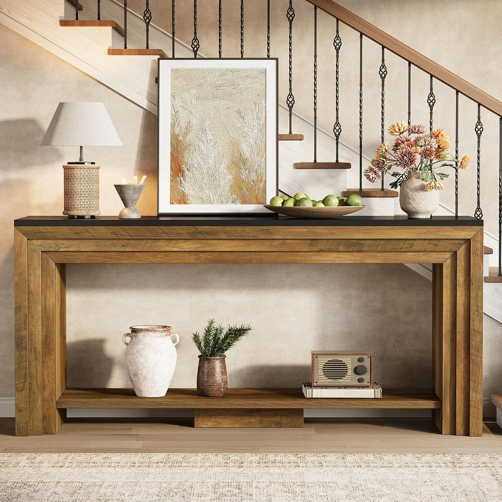 Tribesigns 70.9 Inch Long Console Table, Farmhouse 2-Tier Wooden Sofa Table w...