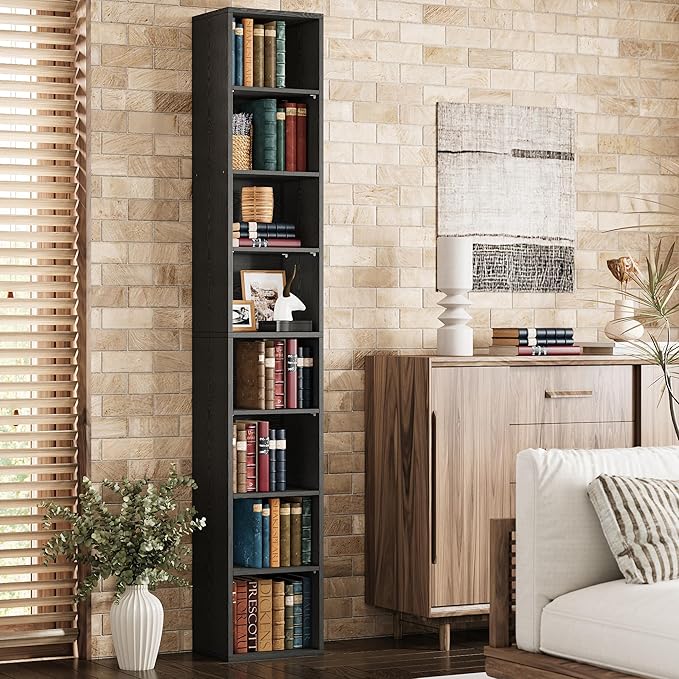 IRONCK Tall Narrow Bookshelf 8 Tiers, Compact Corner Bookcase, Easy to Match ...