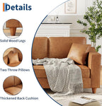Faux Leather Couch with 2 Throw Pillows, Sofa Couches for Living Room, 3 Seater Sofa with Wide Armrests, Wood Legs, Deep Seats, Back Cushion, Sturdy Support Feet, for Office, Living Room, Brown