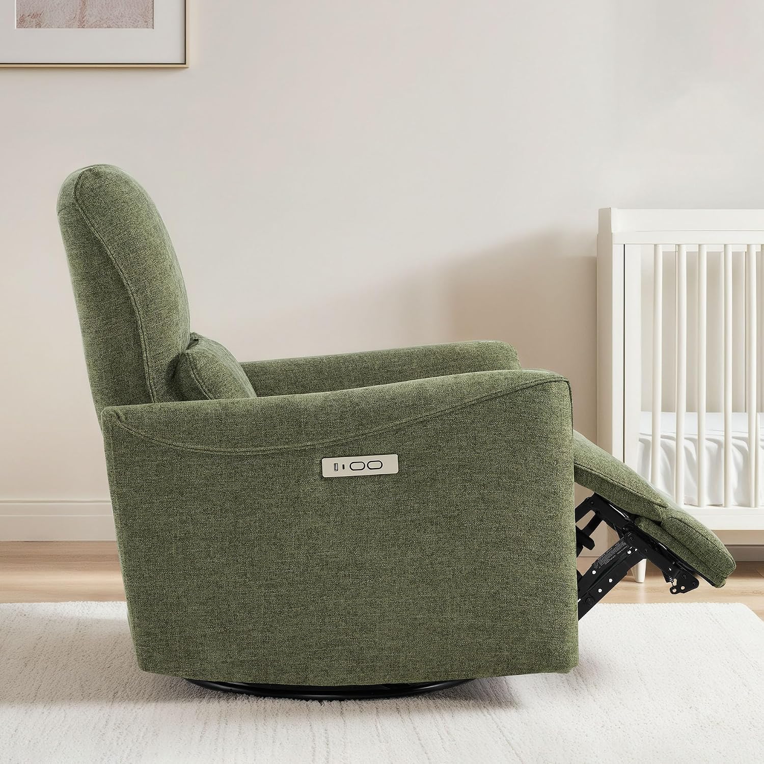 CHITA Power Swivel Glider Recliner Chair, Nursery Glider, Medium, Green | FSC Certified Upholstery Rocking Chair, Lumbar Support, Reclining Chair for Living Room / Nursery