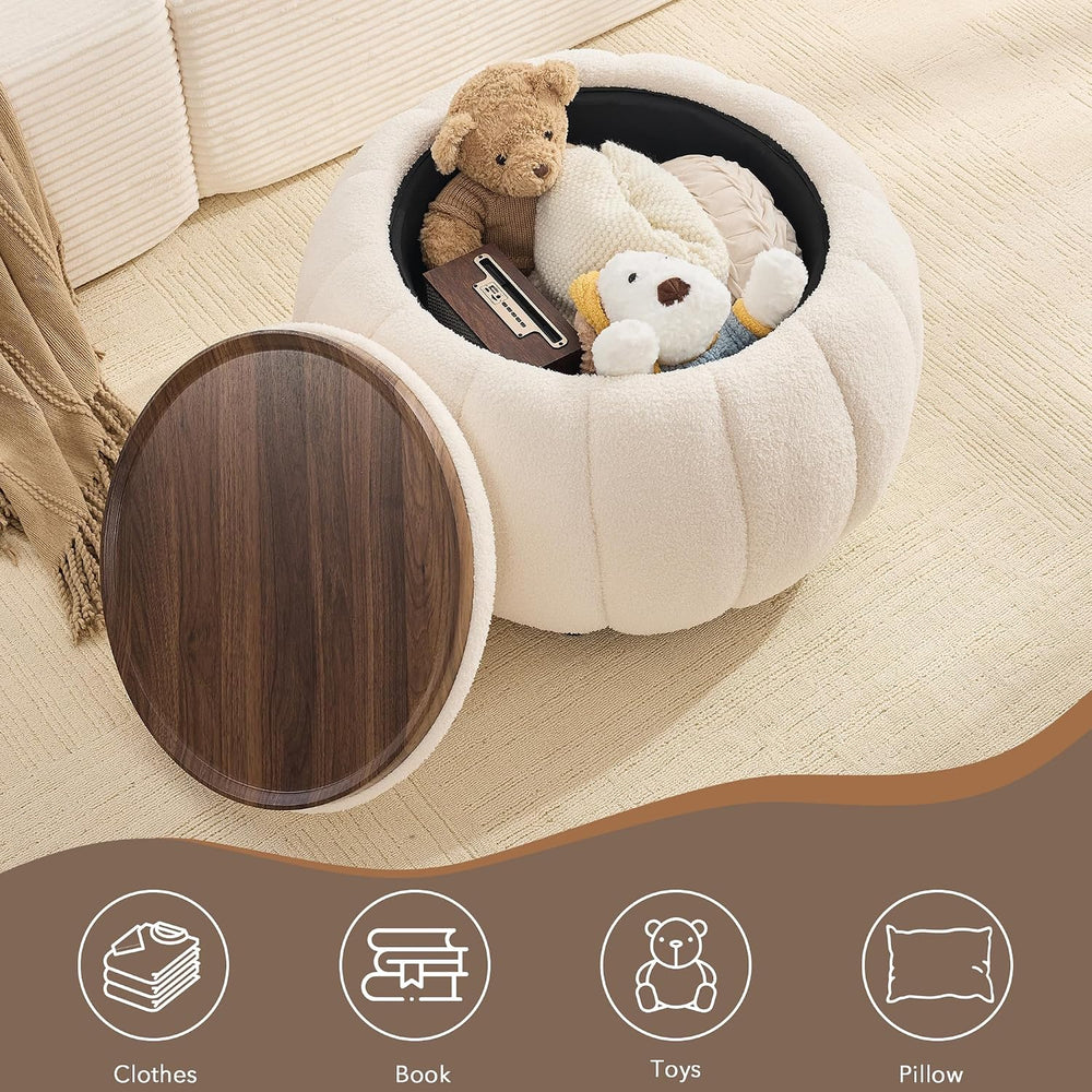 30 Inch Round Storage Ottoman Coffee Table for Living Room, Bedroom | Teddy F...