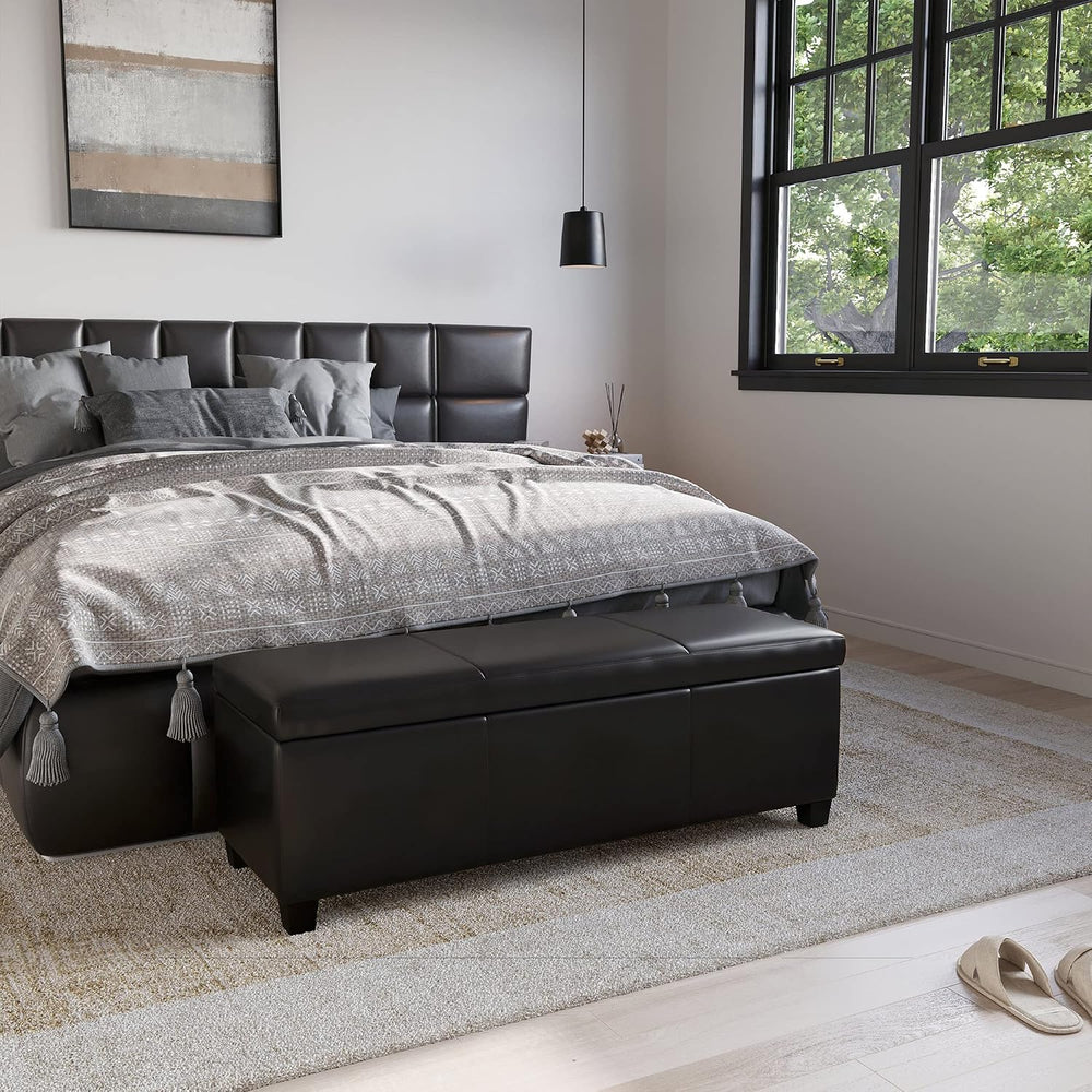 BELLEZE Storage Faux Leather Ottoman, 47 Inch Bench Bedroom Bench with Safety...