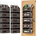 2 Packs 5-Tier Over the Door Storage Organizer with 10 Side Mesh Pockets, 48 lbs Load Capacity, 3 Hooks Design, Hanging Organizer with Clear Windows for Bathroom, Bedroom, Nursery, Kitchen-Brown