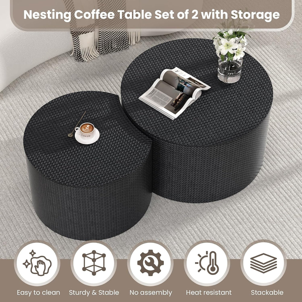 WXFKLDJ Nesting Coffee Table Set of 2 with Storage for Living Room (Black) | ...