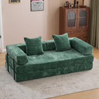 ZEIINPA Convertible Floor Sofa Bed with Fixed-Shape Frame, Modular Chenille Folding Mattress Couch with Armrest, Floor Sofa Lounge Couch for Living Room Bedroom Lounge Studio, Dark Green