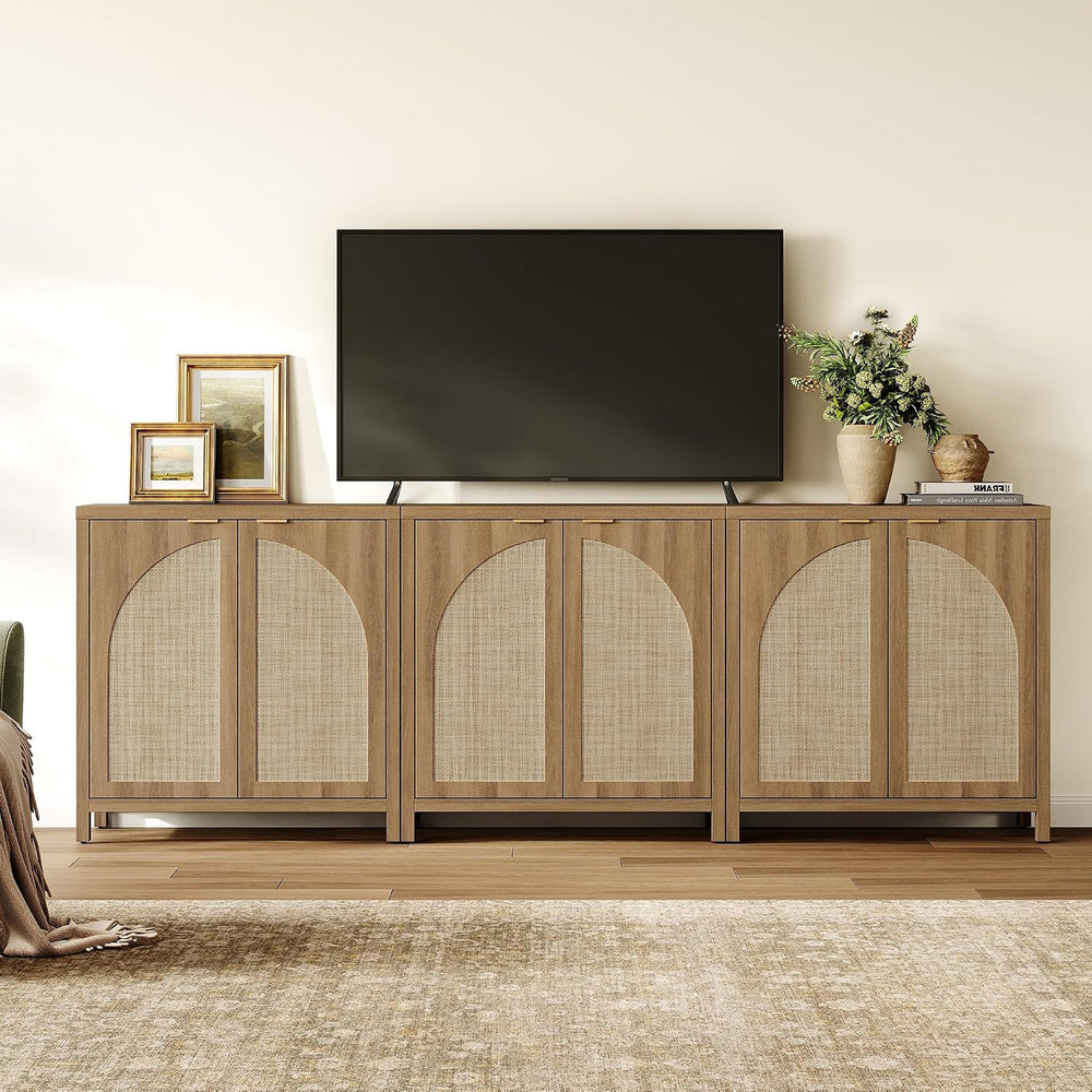 SICOTAS Rattan Sideboard Buffet Cabinet with Storage Credenza, 2 Arch Doors