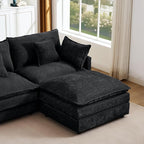 Ball & Cast 3 Seater Modular L Shaped Sectional Sofa with Movable Ottoman and 4 Pillows,Comfy Cloud Couch W/Deep Seat,DIY Combination,Chenille Upholstered Sofa for Living Room,Apartment,Black,105"