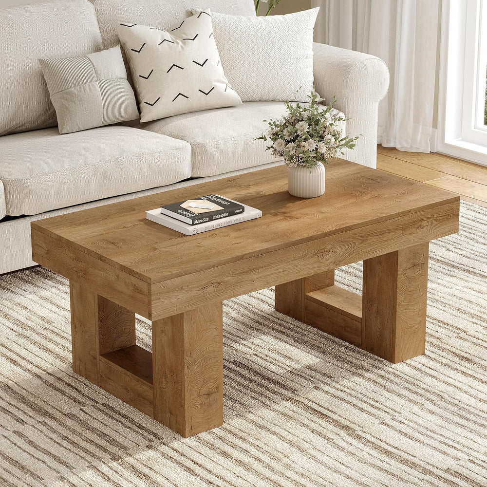 Rectangular Coffee Table, Heavy Duty Center Tables with Annual Ring Pattern, ...