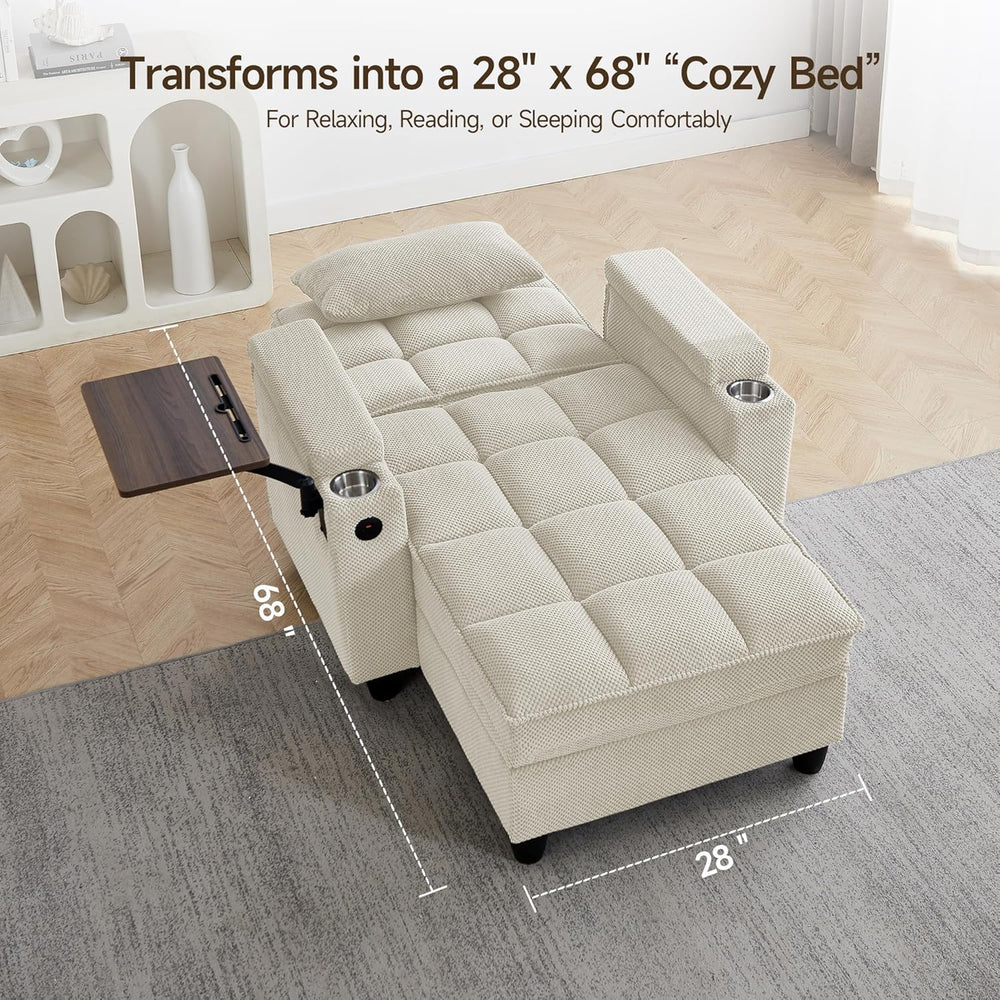 Oversized Recliner Chair with Swivel Tray Table, Modern Tufted Linen Fabric S...