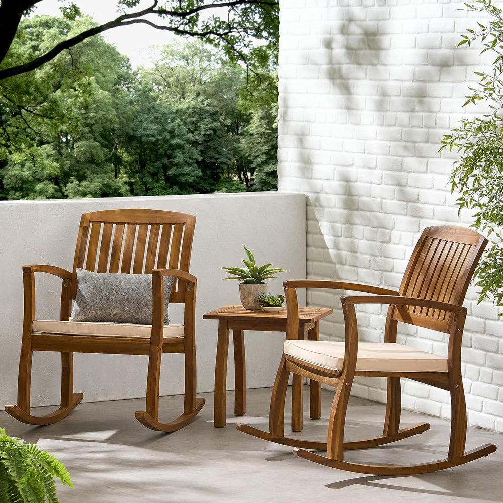 Christopher Knight Home Selma Acacia Rocking Chairs with Cushions, 2-Pcs Set,...