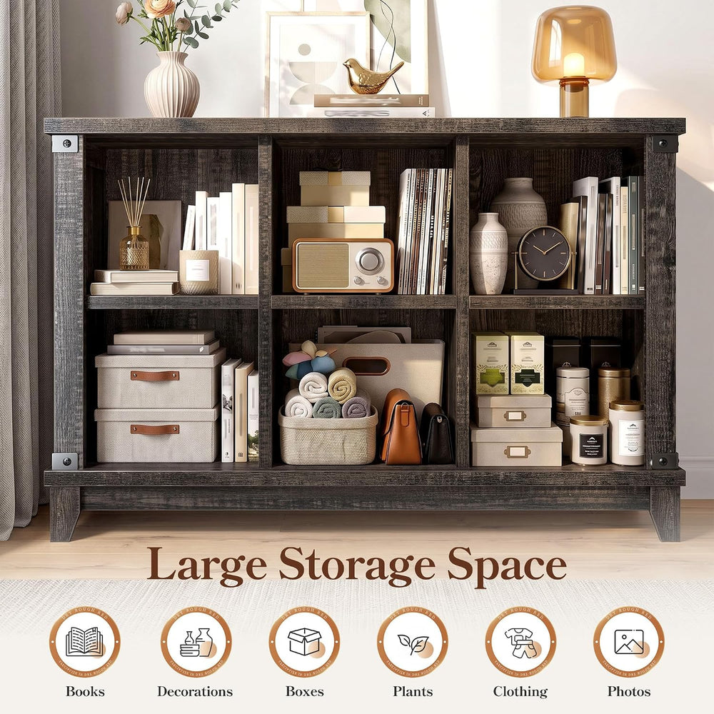 EnHomee Wooden 6 Cube Storage Organizer, Farmhouse Storage for Living Room