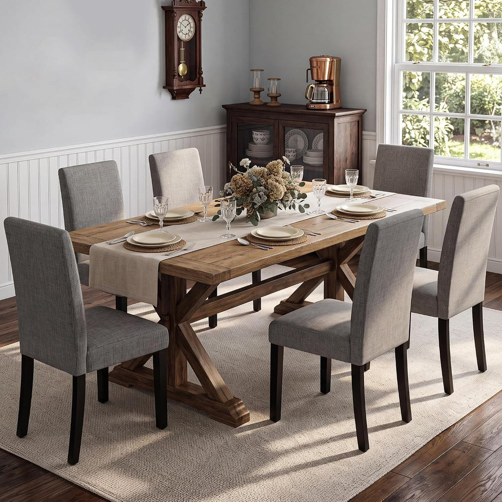 GOTMINSI Modern Gray Linen Parsons Dining Chair, Sturdy Wood Legs, Set of 4
