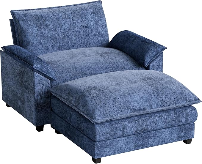 Homall 40" Modular Sectional Sofa, Single Sofa Couch with Reversible Ottoman, DIY Combination Chenille Deep 1-Seat Cloud Couch for Living Room, Apartment (Dark Blue, Single Sofa Chair)