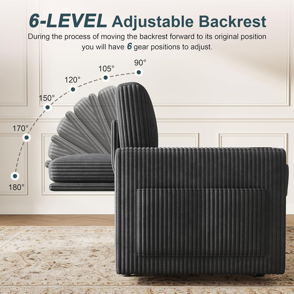 Sectional Sleeper Sofa with Pull Out Bed, Plush Corduroy 7 Seat Modular Secti...