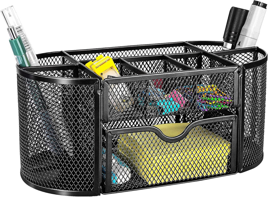 Amazon Basics Pen Holder and Desk Organizer, Office Caddy Storage, Black, ‎9.25" x 4.53" x 3.94"