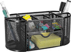 Amazon Basics Pen Holder and Desk Organizer, Office Caddy Storage, Black, ‎9.25" x 4.53" x 3.94"