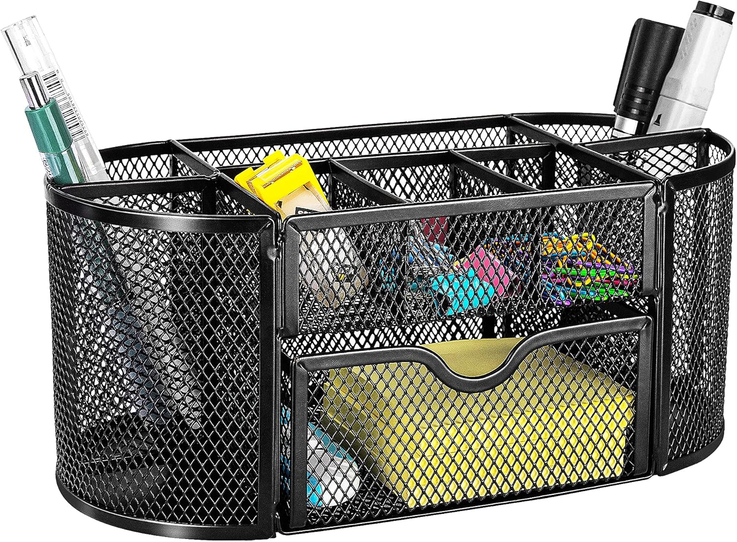 Amazon Basics Pen Holder and Desk Organizer, Office Caddy Storage, Black, ‎9.25" x 4.53" x 3.94"
