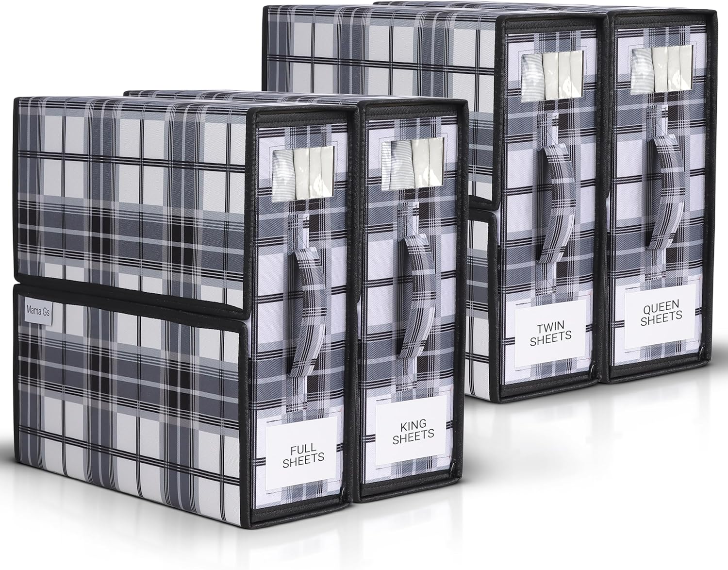 4 Pack Bed Sheet Organizer and Storage with Zipper – Linen Closet Organizers for Full, King, Queen & Twin Sheet Sets, Bedding Storage for Blankets and Duvet Covers, Black