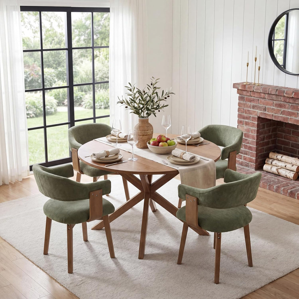 ROCITY Green Dining Chairs Set of 2, Mid Century Modern Kitchen Chairs with C...