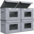 Univivi Fabric Foldable Storage Boxes [4-Pack] Large Collapsible Stackable Storage Bins with Lids, Closet Organizers and Storage Cube Basket for Home, Office, Bedroom (Grey, 17'' x 12'' x 12")
