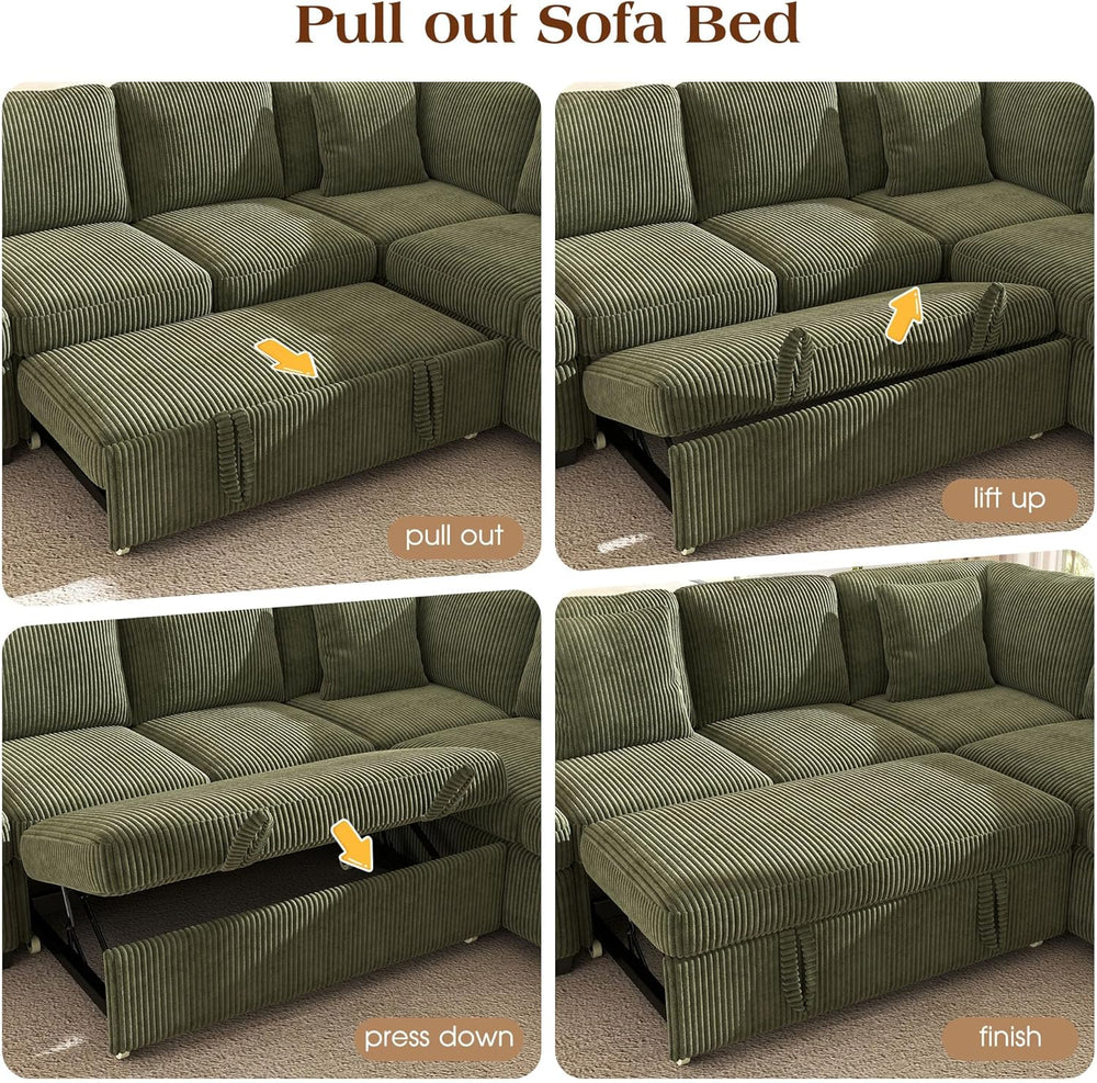 Ihanherry 7-Seater Large Sectional Sofa Bed with Storage Ottoman & Lovesc...