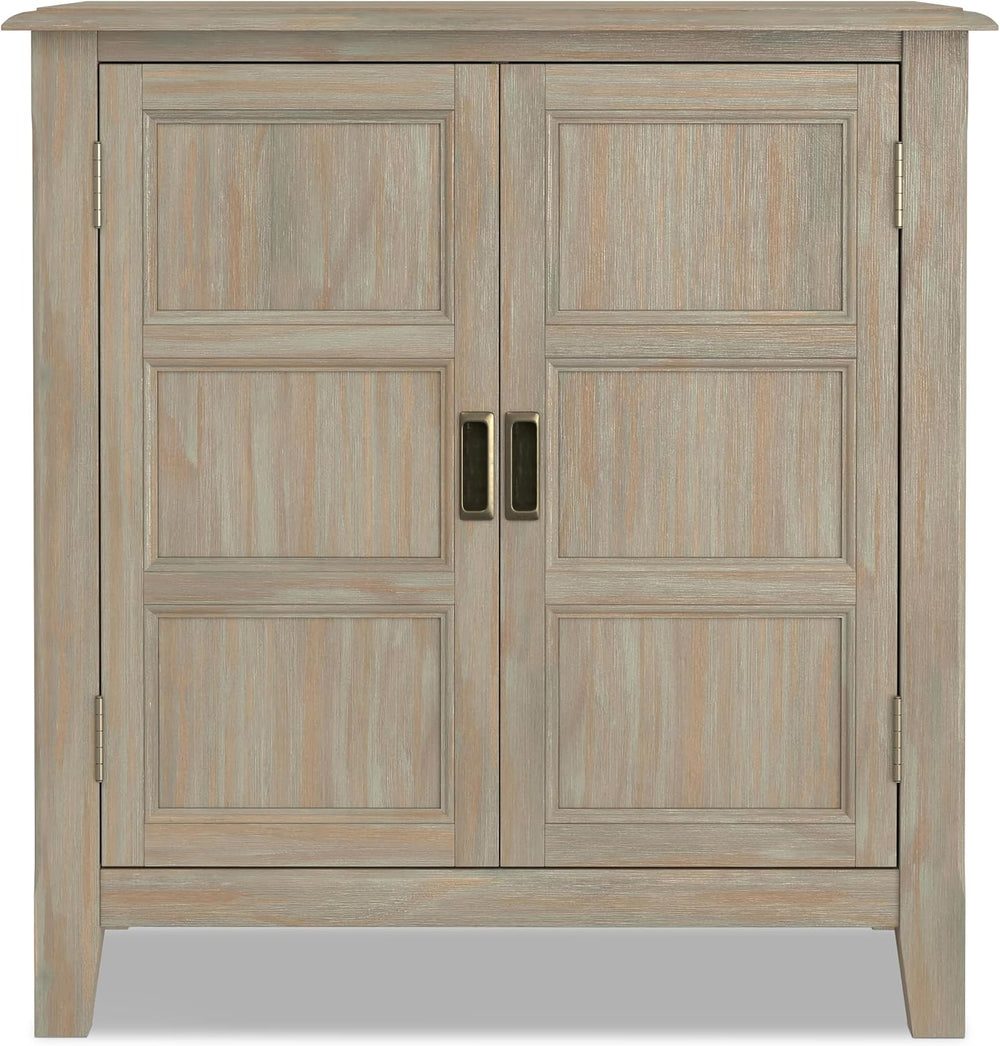 SIMPLIHOME Burlington 30" Wide Solid Wood Cabinet in Distressed Grey