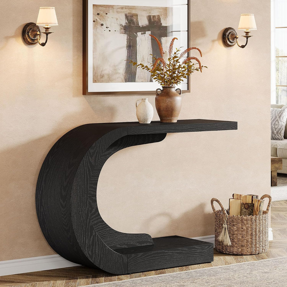 Tribesigns 43.3" Farmhouse Console Table for Entryway, Unique C-Shaped R...