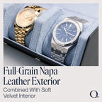 QWATCHBANDS Napa Leather Watch Rolls for Men - Hexagon Triple Watch Roll Travel Case for 3 Watches - Storage Organizer Genuine Leather with Velvet Interior Display (Gray/Blue)