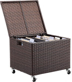 BIRDROCK HOME Rolling File Box - Storage Cabinet with Wheels - Weatherproof Rattan-Style Resin Deck Chest for Garden, Home Office - Organize Cushions, Toys, and Accessories - Storage Box - Espresso