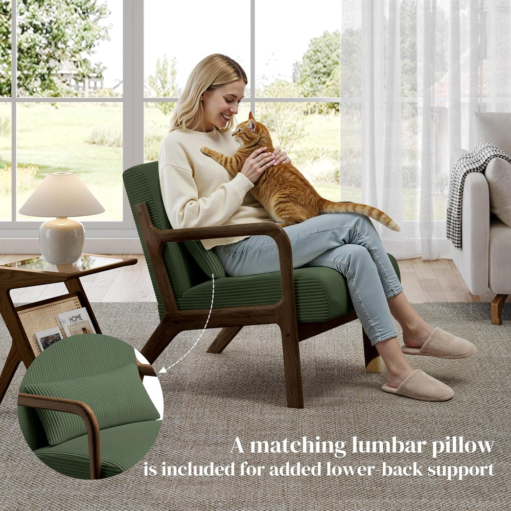 Yaheetech Accent Chair for Living Room, Corduroy Mid Century Modern Reading A...