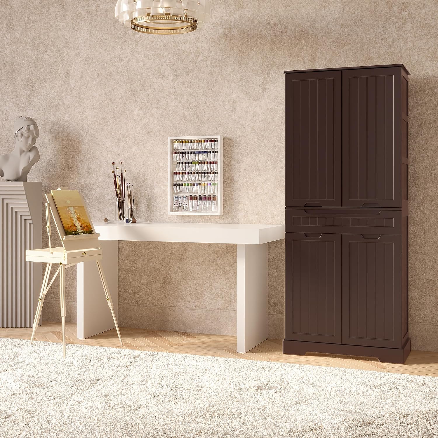 Gizoon 71" Tall Kitchen Pantry Cabinet with Doors and Adjustable Shelves, Pantry Storage Cabinet with Drawer for Small Kitchen Bathroom Laundry Room, Painted Dark Brown