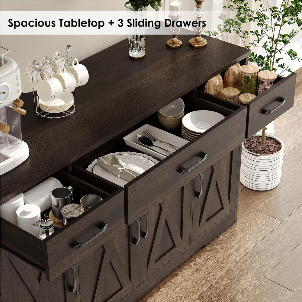 HOSTACK Kitchen Buffet Sideboard Storage Cabinet, Coffee Bar Cabinet, Brown