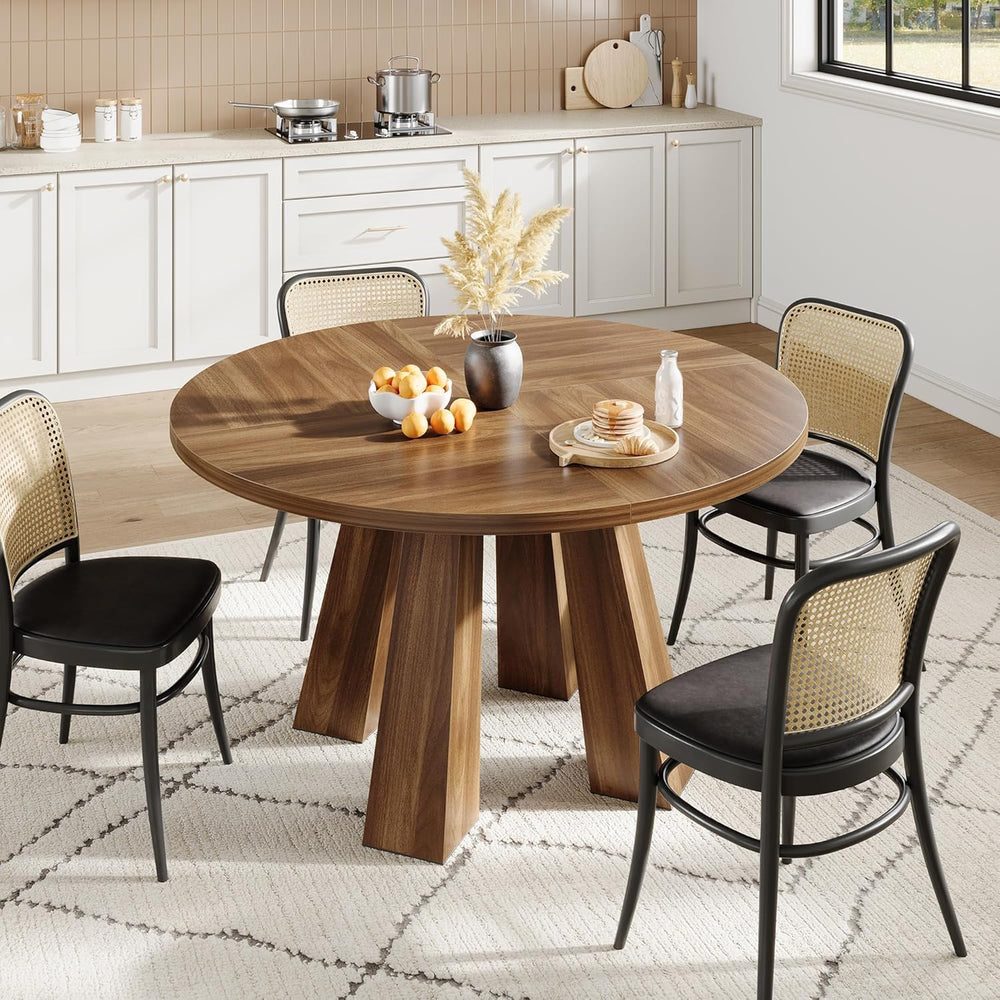 IDEALHOUSE 47" Round Dining Table for 4-6, Wood Kitchen Table with Sturd...