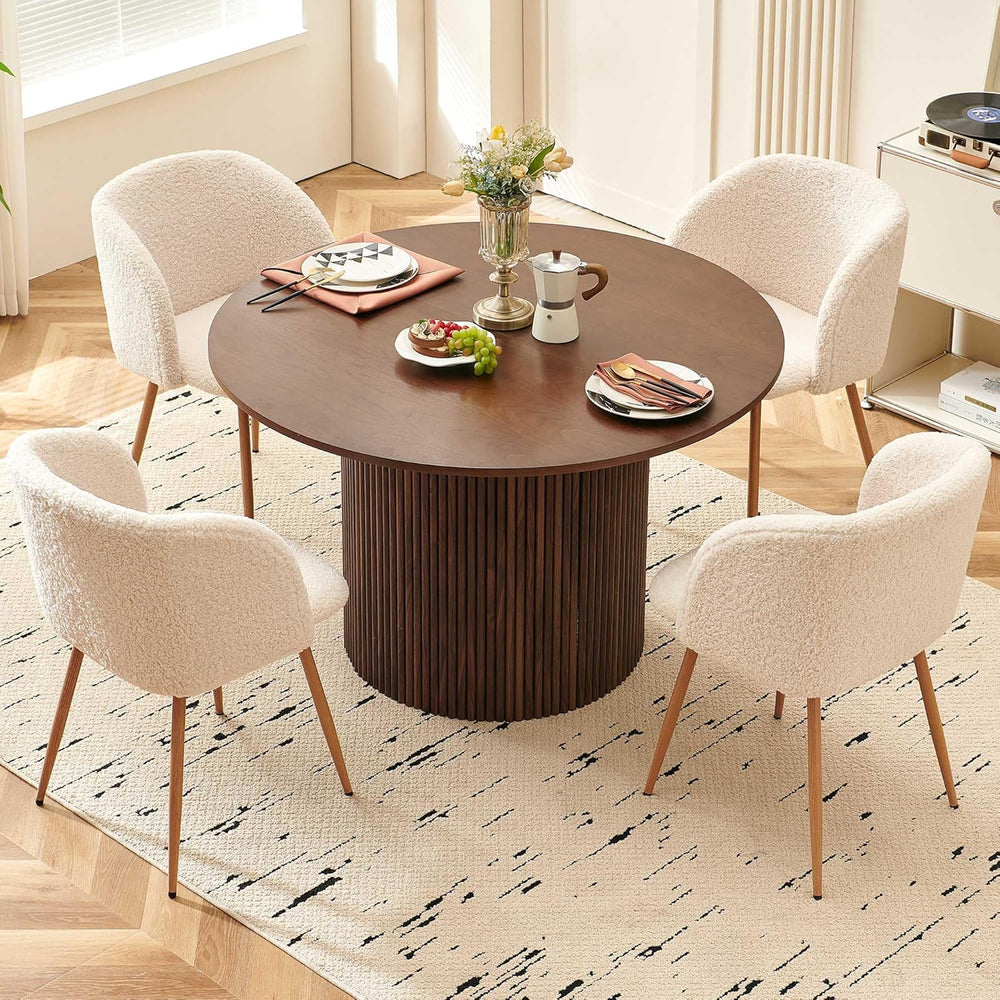 47" Round Dining Table for 4, Modern Farmhouse Kitchen Table, Walnut Woo...