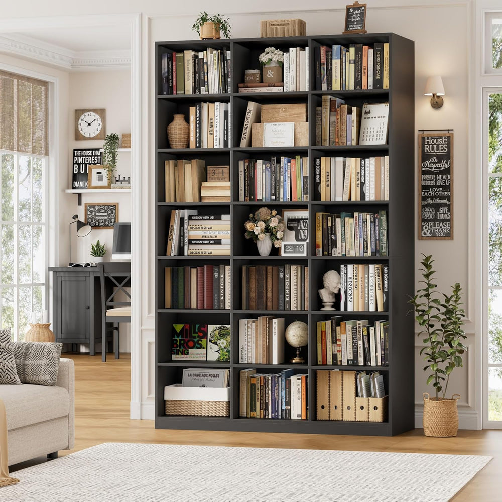 HOSTACK 86" H Triple Wide Bookshelf and Bookcase, Large Book Shelves, Black