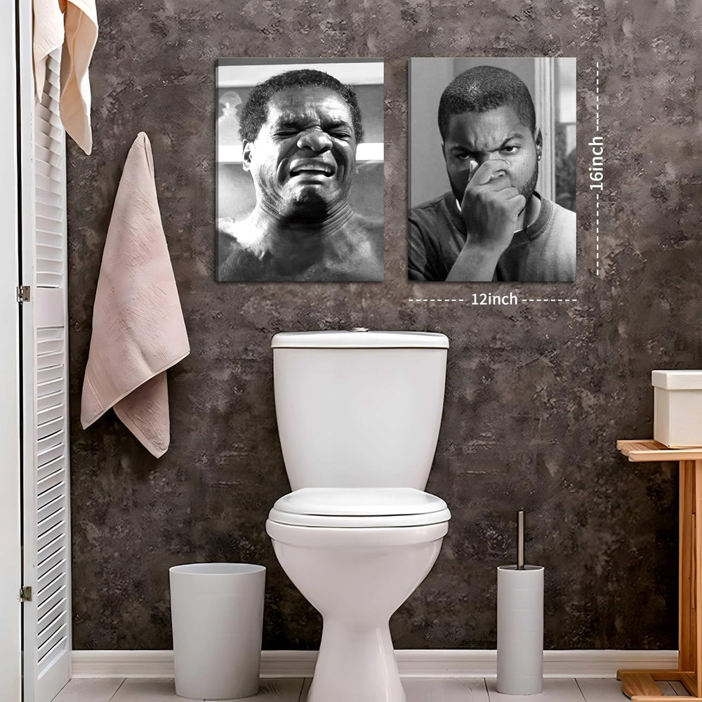 Framed Funny Bathroom Canvas Wall Art Set of 2 - Black and White Vintage Come...