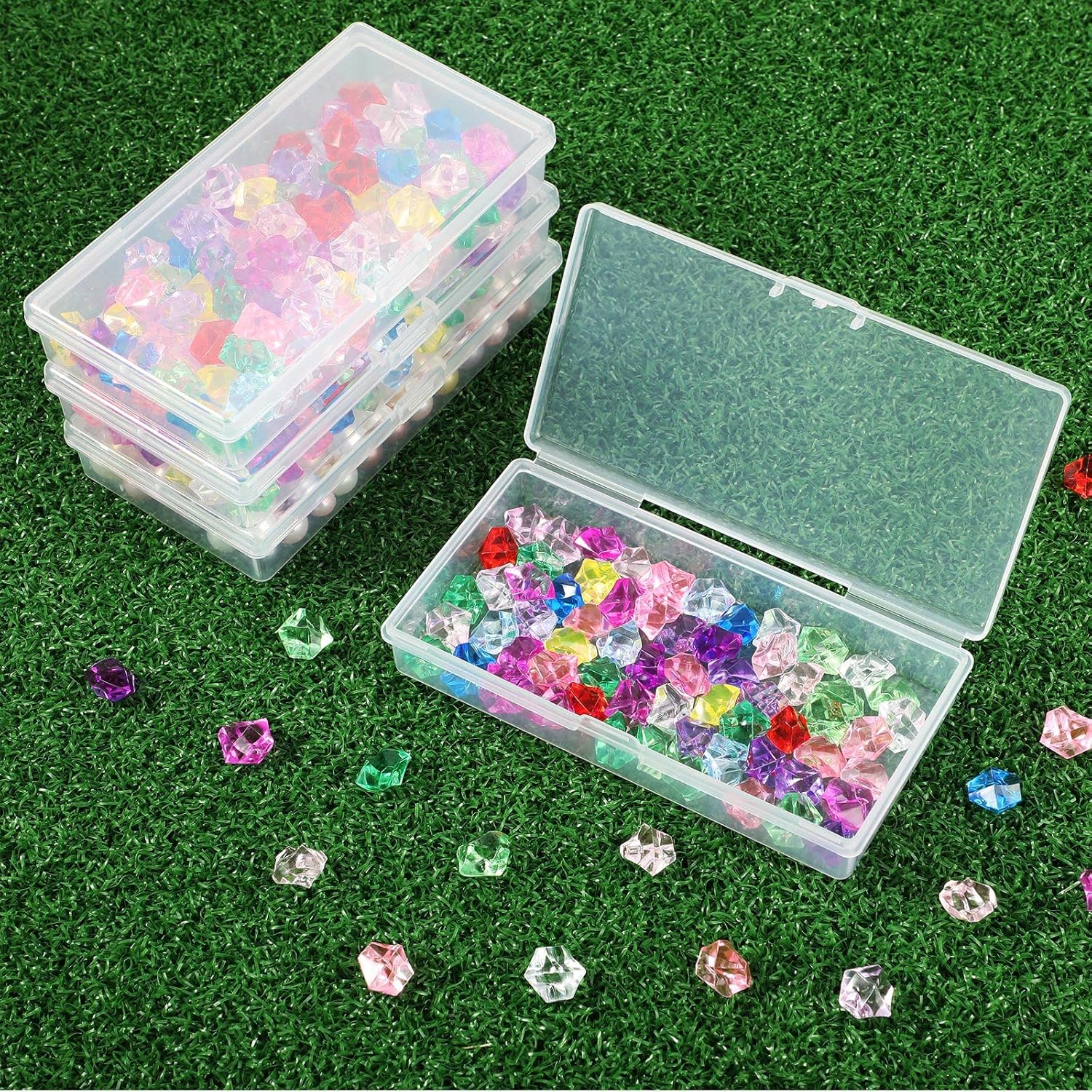 SATINIOR 24 Packs Small Clear Plastic Beads Storage Containers Box with Hinged Lid for Storage of Small Items, Crafts, Jewelry, Hardware (4.8x2.44x0.9 Inches)