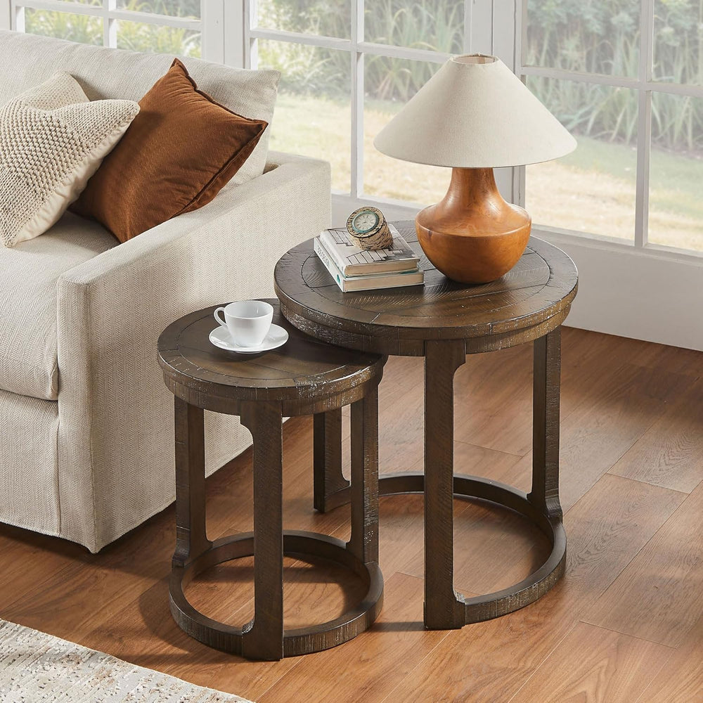 WILLIAMSPACE 24" Round Nesting Coffee Table Set of 2, Solid Wood Coffee ...