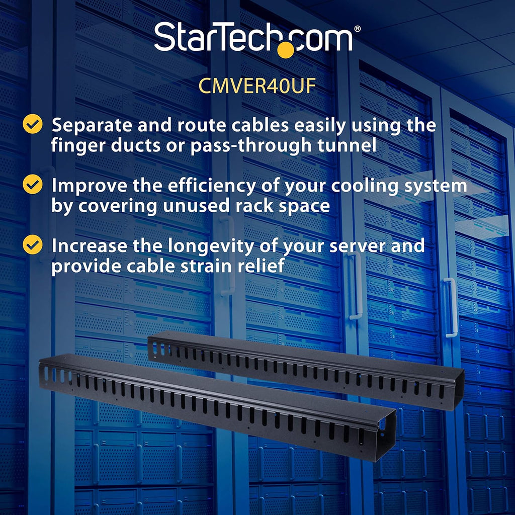 StarTech.com Vertical Cable Organizer with Finger Ducts - Vertical Cable Management Panel - Rack-Mount Cable Raceway - 40U - 6 ft (CMVER40UF)